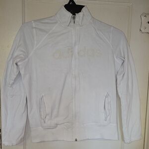 Adidas White Long Sleeve Full Front Zip Light Jacket Track Top Womens Sz Medium